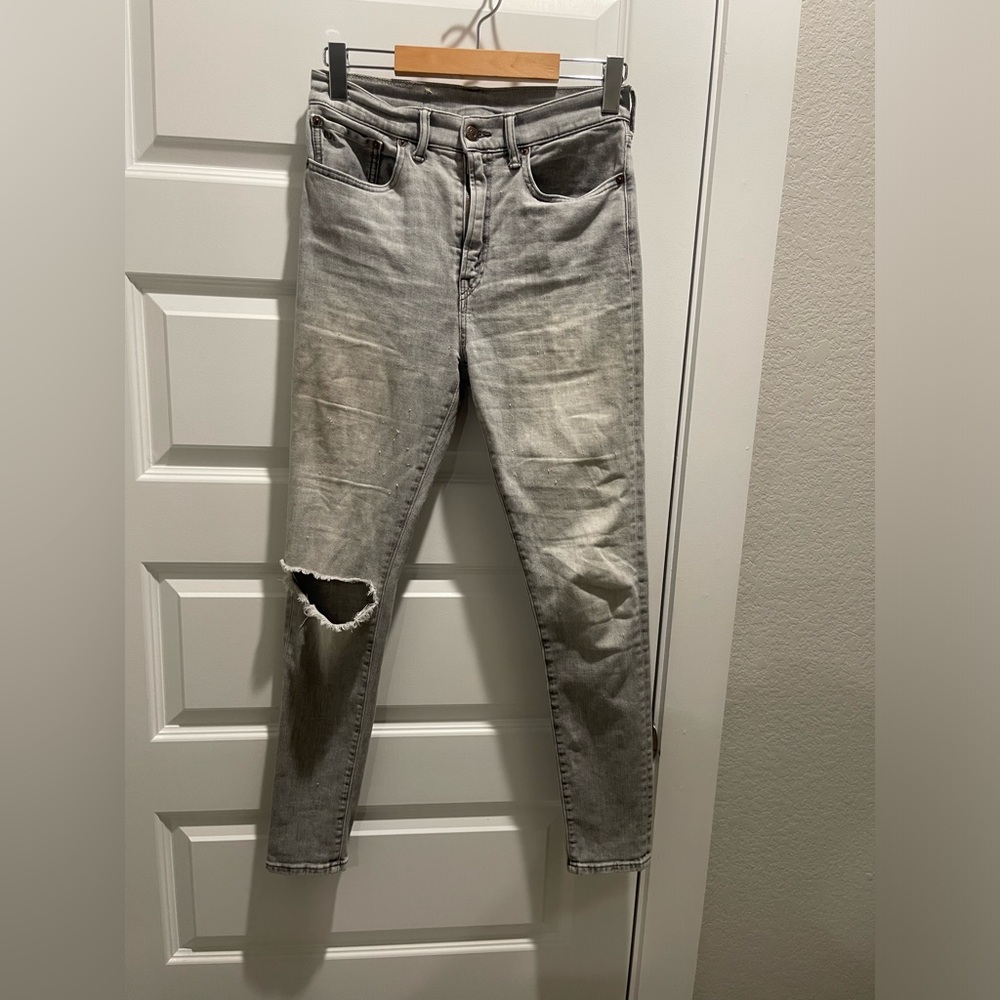 RRL Ralph Lauren Stretch High Skinny Jeans Distressed Grey Wash 29